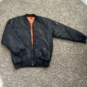 Black Bomber Jacket with Orange Lining